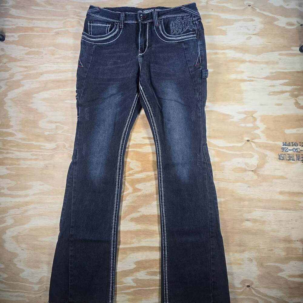 Y2K Embroidered Jeans Ninth Hall Black 34x34